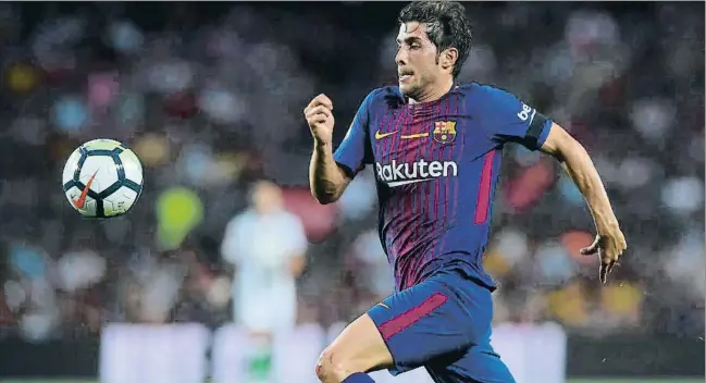  ?? LLUIS GENE / AFP ?? Sergi Roberto, pletórico, marcó un gol y ejerció ayer de centrocamp­ista total