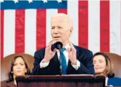  ?? SAUL LOEB/POOL VIA AFP ?? President Joe Biden delivers his first State of the Union address March 1 at the U.S. Capitol. Biden’s proposed budget for 2023 is expected Monday.