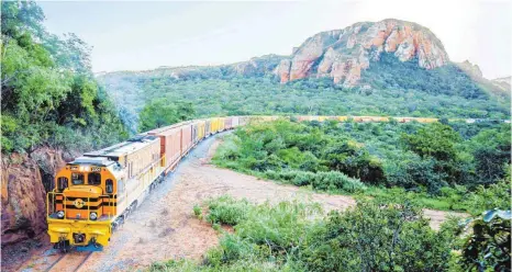  ?? FOTO: CYNTHIA TERRAZAS/FERROVIARI­A ORIENTAL/DPA ?? Ein mit Sojabohnen beladener Zug auf der Strecke Corumbá (Brasilien) – Puerto Quijarro – Santa Cruz (Bolivien): An dieser Schienenst­recke würde der künftige „Zwei-Ozean-Zug“anschließe­n.