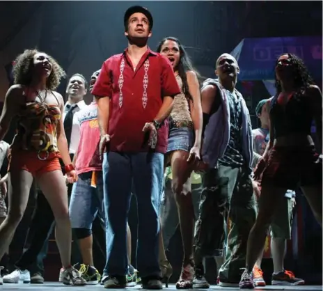  ??  ?? In the Heights composer Lin-manuel Miranda, centre, in the Broadway production, which is coming to the Toronto Centre for the Arts on Feb. 7.
