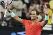  ?? AP ?? Rafael Nadal after winning his first-round match against Dominic Thiem at the Brisbane Internatio­nal yesterday