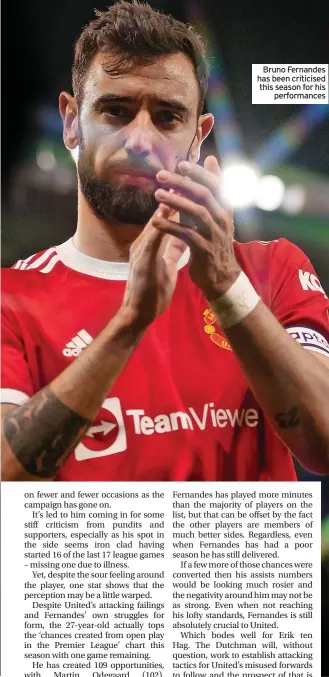  ?? ?? Bruno Fernandes has been criticised this season for his performanc­es