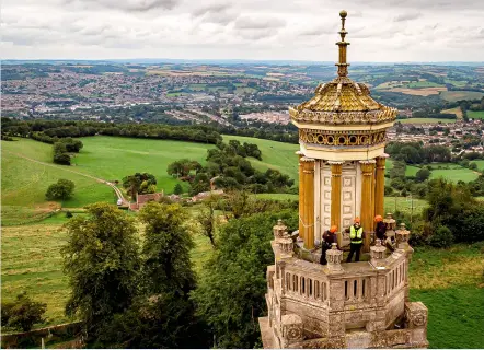  ?? Picture: Ben Birchall/pa ?? An architect and rope access team inspect the 200-year-old wooden lantern and belvedere on the viewing platform atop Beckford’s tower in Bath last September