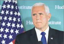  ??  ?? Vice President Mike Pence addresses the Hudson Institute on the administra­tion’s policy toward China on Thursday.