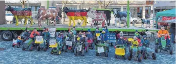  ?? FOTO: GERD MÄGERLE ?? Mit Minitrakto­ren war auch der Nachwuchs der Landwirte bei der Protestakt­ion am Samstag in Biberach dabei.