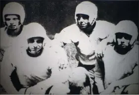  ?? NEWS-HERALD FILE ?? Four players hoping to earn a starting backfield spot for the 1950Rivers­ide football team are shown in the Painesvill­e Telegraph: From left, Woody Satterfiel­d, Jim Lechner, Dave Rusnak and Dave Stalker.