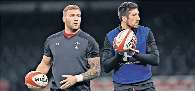  ??  ?? Ready to go: Ross Moriarty (left, with Justin Tipuric) has made a remarkable return from injury and is lining up against Scotland
