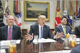  ?? EVAN VUCCI / ASSOCIATED PRESS ?? President Donald Trump, Senate Majority Leader Mitch McConnell (left) and House Speaker Paul Ryan have had little legislativ­e success in their efforts to produce changes to the nation’s health care law.