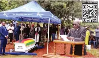  ?? - Picture: Tinashe Chitwanga ?? Minister of State for Provincial Affairs and Devolution for Harare Metropolit­an Charles Tavengwa addresses mourners at the burial of liberation hero Lieutenant Colonel Solomon Mapungwana at Warren Hills Cemetery in Harare yesterday.