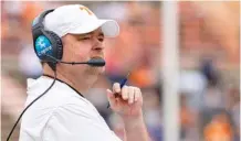  ?? TENNESSEE ATHLETICS PHOTO BY ANDREW FERGUSO ?? Tennessee’s first football game of the Josh Heupel era against visiting Bowling Green has been moved up to Thursday, Sept. 2. It will be televised by the SEC Network.