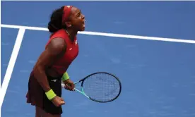  ?? Photograph: Mike Stobe/Getty Images ?? Coco Gauff celebrates after defeating Caroline Wozniacki of Denmark at the US Open.