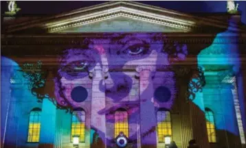  ??  ?? Suffragett­e and trade unionist Countess Markievicz (art by Jim Fitzpatric­k) illuminati­ng the GPO for the 2018 Herstory Light Festival in celebratio­n of the centenary of the Irish Women’s Suffrage.