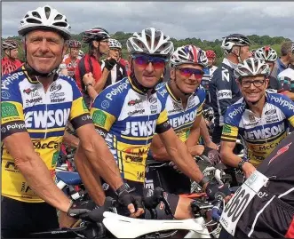  ??  ?? Hinckley cyclist Phil Stokes with team-mates Harvey Levann, Kirby Bennett, also from Hinckley and Peter Busby celebratin­g their success