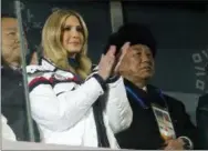  ?? NATACHA PISARENKO — THE ASSOCIATED PRESS ?? Ivanka Trump, U.S. President Donald Trump’s daughter applauds during the closing ceremony of the 2018 Winter Olympics in Pyeongchan­g, South Korea, Sunday. At rear right is Kim Yong Chol, vice chairman of North Korea’s ruling Workers’ Party Central...