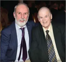  ??  ?? Tadhg O’Donoghue with Pat Delaney, recipient of a Special Recognitio­n award at the East Kerry GAA All Stars dinner