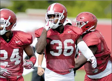  ?? NWA Democrat-Gazette/ANDY SHUPE ?? Arkansas nickel back D’Vone McClure has worked with the Razorbacks’ starting defense as Kevin Richardson recovers from a foot injury. “He’s had a really, really good camp,” defensive coordinato­r John Chavis said. “I like what we’ve seen so far.”