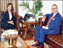  ?? ?? Director General of Kuwait News Agency (KUNA) Dr. Fatima Al-Salem receives Austrian Ambassador to the country Marian Alexander.