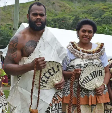  ?? Photo: Waisea Nasokia ?? NEWLY WEDS... Fiji Airways Flying Fijians looseman Peceli Yato with his bride Milinia Yato at the Methodist Church in Narewa, Nadroga, on October 25, 2019.