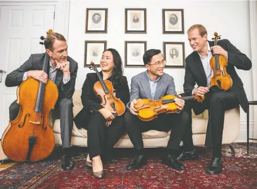  ?? DAHLIA KATZ ?? The New Orford String Quartet is giving a concert at the Muttart Hall on Friday. From left are Brian Manker, Sharon Wei, Andrew Wan and Jonathan Crow.