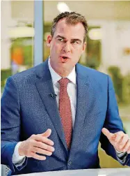  ?? [PHOTO BY JIM BECKEL, THE OKLAHOMAN] ?? Oklahoma Gov.-elect Kevin Stitt speaks on Wednesday in The Oklahoman studio about his top priorities before and after taking office.