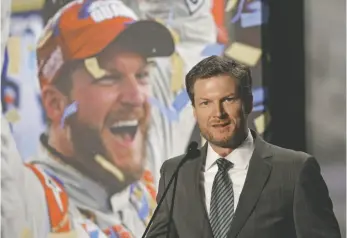  ?? AP PHOTO ?? Dale Earnhardt Jr. speaks during a news conference at Hendrick Motorsport­s in Concord, N.C., Tuesday. Earnhardt abruptly announced his retirement at the end of the season, a decision that will cost NASCAR its most popular driver as the series scrambles...