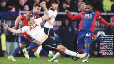  ??  ?? Crystal Palace’s Jason Puncheon in action with Tottenham’s Eric Dier during yesterday’s English Premier League match at Selhurst Park. – REUTERSPIX