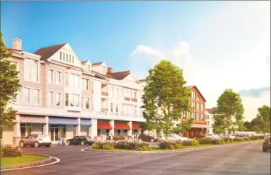  ?? Contribute­d Photo / ?? A rendering of the proposed Wilton Heights developmen­t, a residentia­l-retail developmen­t, that would be built on 7.56 acres of land at the Crossways Plaza, 300 Danbury Road, and on adjacent properties on Whitewood Lane.