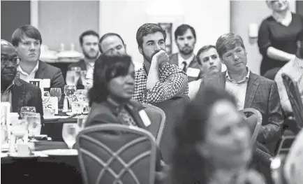  ?? MARK WEBER, THE COMMERCIAL APPEAL ?? Members of the Memphis Chambers listen to featured guests University of Memphis head basketball coach Penny Hardaway and Memphis Grizzlies head coach J.B. Bickerstaf­f during The Game Plan of Memphis Basketball event Wednesday morning.