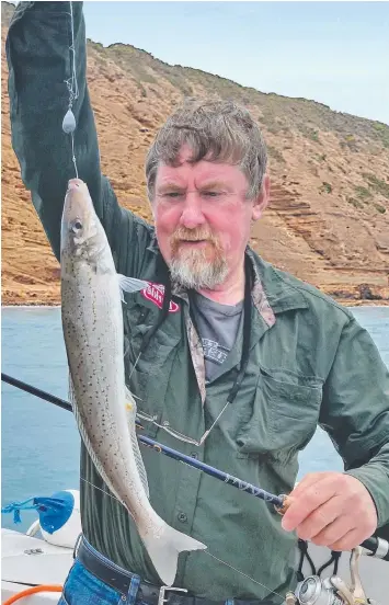  ?? Picture: BOB McPHERSON ?? Lachie Wombell with a prime Portland whiting taken off Cape Grant.