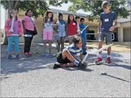  ?? Katharine Lotze/The Signal (See additional photos on signalscv.com) ?? Leona Cox Elementary students test out rockets they built as part of a GATE Academy project on Thursday