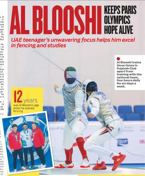  ?? ?? Faris Al Blooshi (facing) in action during the foil final against Egypt’s Abdel Rehman Haffour in the NAS Sports Tournament archery.