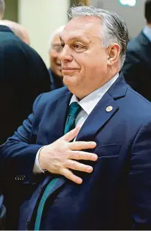  ?? FOTO ČTK/AP ?? Vítěz? Maďarský premiér Viktor Orbán označil včerejší dohodu na summitu EU ohledně pomoci Ukrajině za vítězství Maďarska.