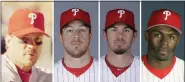  ?? THE ASSOCIATED PRESS/MEDIANEWS GROUP COLLAGE ?? Former Philadelph­ia Phillies, from left, Kevin Stocker, Erik Kratz, Chad Durbin and Michael Bourn, will be radio broadcaste­rs for the 2022 season, should there be one.