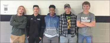  ?? / Contribute­d ?? Ridgeland seniors Chris Prescott, Angel Ojeda, Jordan Hughley, Jacob Mariakis and Dylan Swanson will provide the backbone for the Panther wrestling team during the 2018-2019 season.