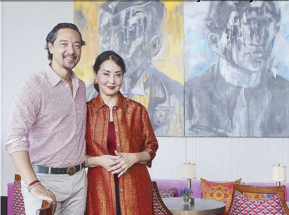  ??  ?? Mother-and-son Gemma and Leon beside the images of Andres Bonifacio and Jose Rizal at Manila House: “They always ask me why I got so tall,” says Leon. “One, I point to my mom, and second, I always say that in Mexico there was an abundant amount of...