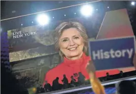  ?? REUTERS ?? Hillary Clinton addresses the Democratic National Convention via a live video feed on Tuesday.