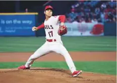  ?? Los Angeles Times ?? ■ Los Angeles Angles pitcher Shohei Ohtani, who has had a stellar start since moving to MLB, had a forgettabl­e night against the Boston Red Sox in Anaheim, California.