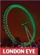  ??  ?? United front: London landmarks went green yesterday one year on from the deadly fire. Grenfell families have adopted the colour as a symbol of grief and hope