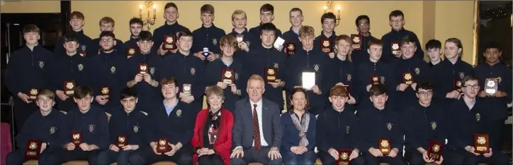  ??  ?? CBS Junior Cert 2018 award recipients in the Riverbank House Hotel with Michael McMahon, principal, Mary Sinnott, teacher, and Margaret Boland.