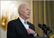  ?? EVAN VUCCI — THE ASSOCIATED PRESS ?? President Joe Biden speaks about efforts to combat COVID-19, in the State Dining Room of the White House on Tuesday in Washington.