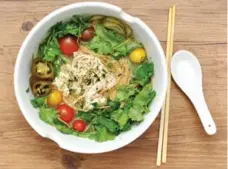  ?? KARON LIU FOR THE TORONTO STAR ?? This fresh take on chicken noodle soup is spicy, colourful, and will keep your taste buds interested with a balance of salty and acidic flavours.