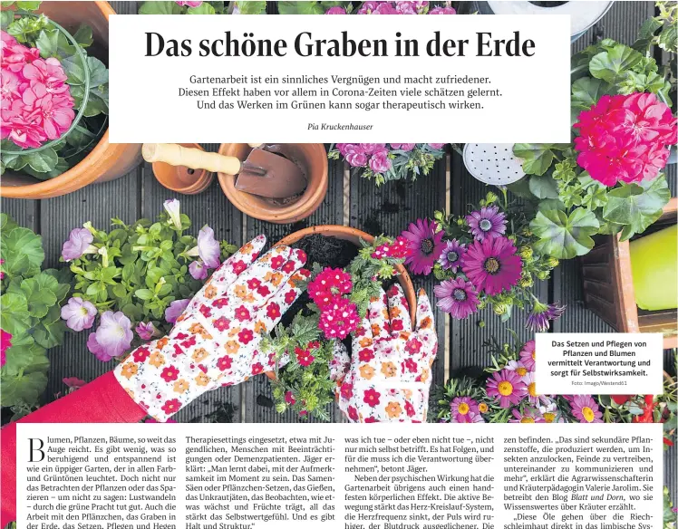  ?? Foto: Imago/Westend61 ?? Das Setzen und Pflegen von Pflanzen und Blumen vermittelt Verantwort­ung und sorgt für Selbstwirk­samkeit.