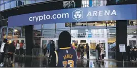  ?? Jae C. Hong Associated Press ?? A SIGN FOR the soon-to-be renamed Crypto.com Arena hangs outside Staples Center before the short-handed Lakers played the San Antonio Spurs.