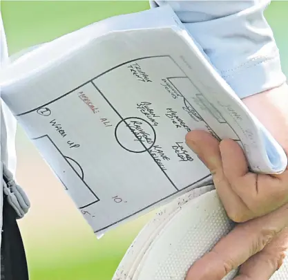  ??  ?? Line-up clues: Steve Holland (left) lets slip hints to England’s line-up in his training notes while (right) England’s assistant cricket coach Paul Farbrace makes fun of the media with his white board