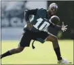  ?? MATT ROURKE – THE ASSOCIATED PRESS ?? DeSean Jackson spent part of his first Eagles training camp in six years perfecting the art of the one-hand grab. What he’s expected to do is only what he’s always done – draw attention.