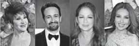  ?? [THE ASSOCIATED PRESS] ?? From left: Chita Rivera, Lin-manuel Miranda, Gloria Estefan and Thalia are among those who will participat­e in a benefit digital concert in October to celebrate Latino culture and achievemen­t in theater.