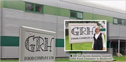  ??  ?? ● MP Liz Saville Roberts outside GRH Food Company in Minffordd