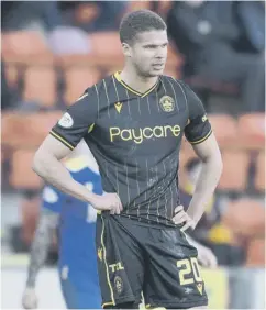  ?? ?? 3 Motherwell’s Joe Efford looks dejected during their defeat by St Johnstone in Perth