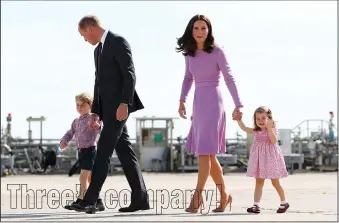  ?? CHRISTIAN CHARISIUS/POOL PHOTO VIA AP, FILE ?? In this Friday, July 21, 2017 file photo Britain's Prince William, second left, and his wife Kate, the Duchess of Cambridge, second right, and their children, Prince George, left, and Princess Charlotte, right are on their way to board a plane in...