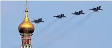  ?? ?? RUSSIAN MiG-31BM fighter jets flew over Red Square on Saturday during the rehearsal for the Victory Day military parade in Moscow today. Russia will celebrate the 77th anniversar­y of the 1945 victory over Nazi Germany today. | AFP